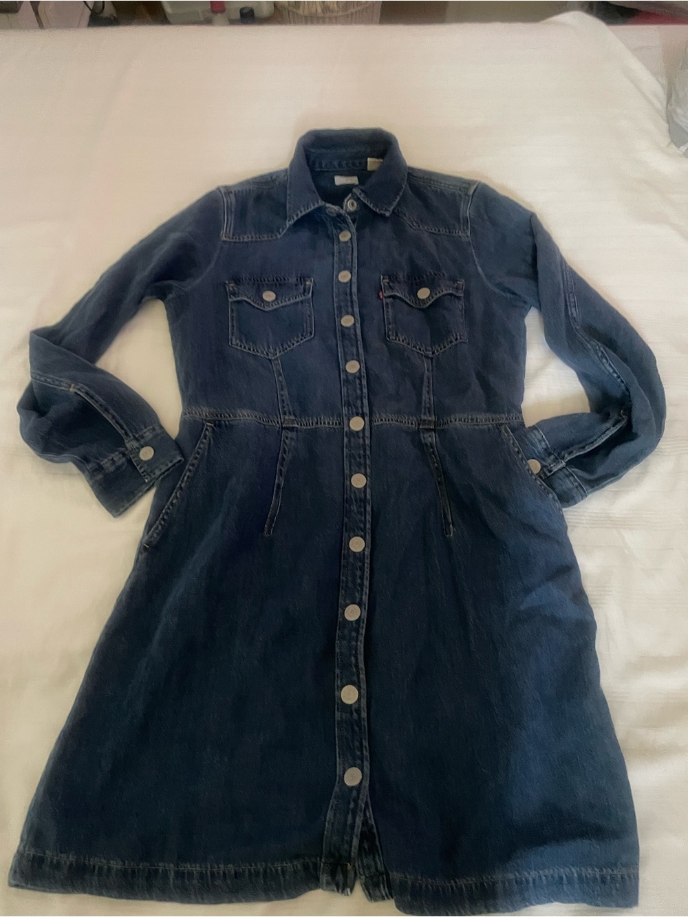Levi’s Denim Button-Front Shirt Dress in Dark Blue